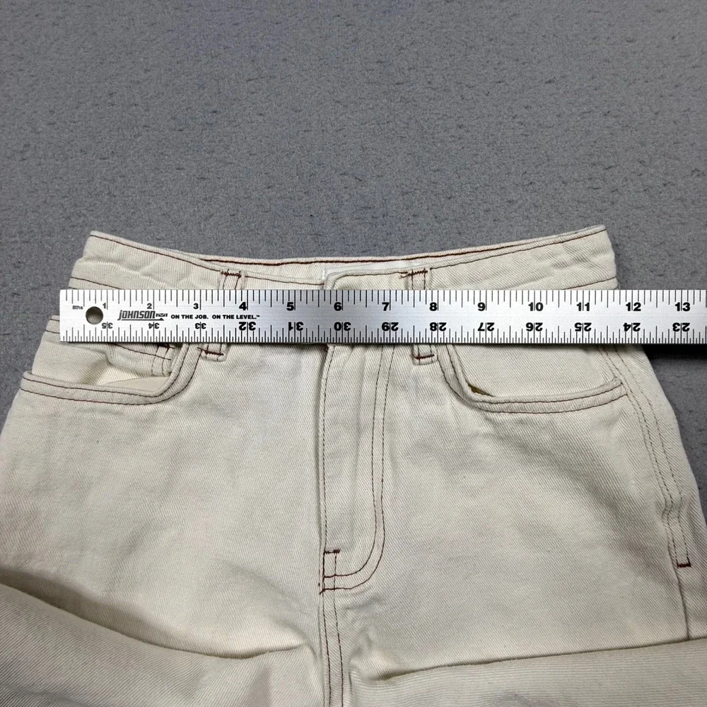 Zara Womens Cream Wide Leg Pants Contrast Stitch Cotton Linen Blend Size 0